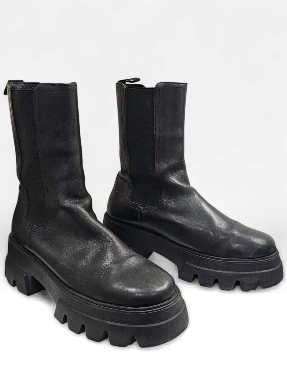 THURSDAY BOOT CO Women Chunky Black Leather Platform Combat Ankle Boots 10M